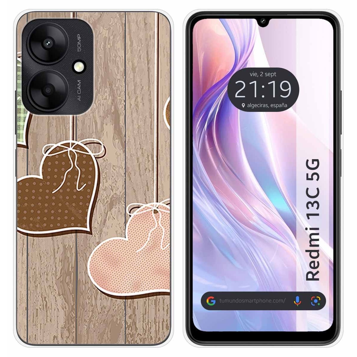 Funda Silicona para Xiaomi Redmi 13C 5G diseño Corazones Madera Dibujos