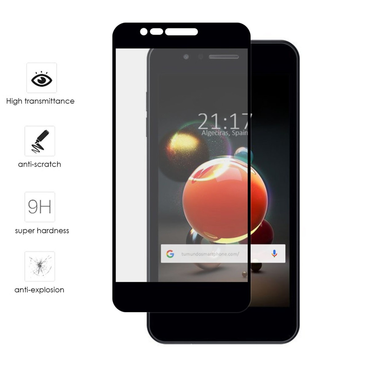 Protector Cristal Templado Frontal Completo Negro para Lg K9 Vidrio