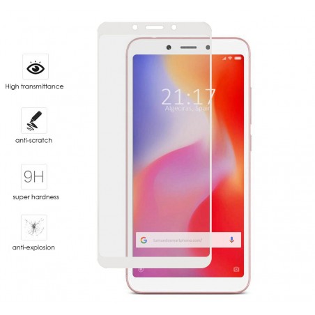 Protector Cristal Templado Frontal Completo Blanco para Xiaomi Redmi 6 / 6A Vidrio