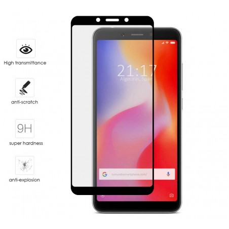 Protector Cristal Templado Frontal Completo Negro para Xiaomi Redmi 6 / 6A Vidrio