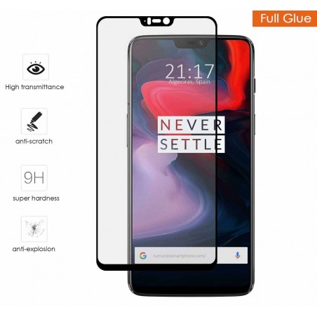 Protector Cristal Templado Completo Full Glue Negro para Oneplus 6 Vidrio