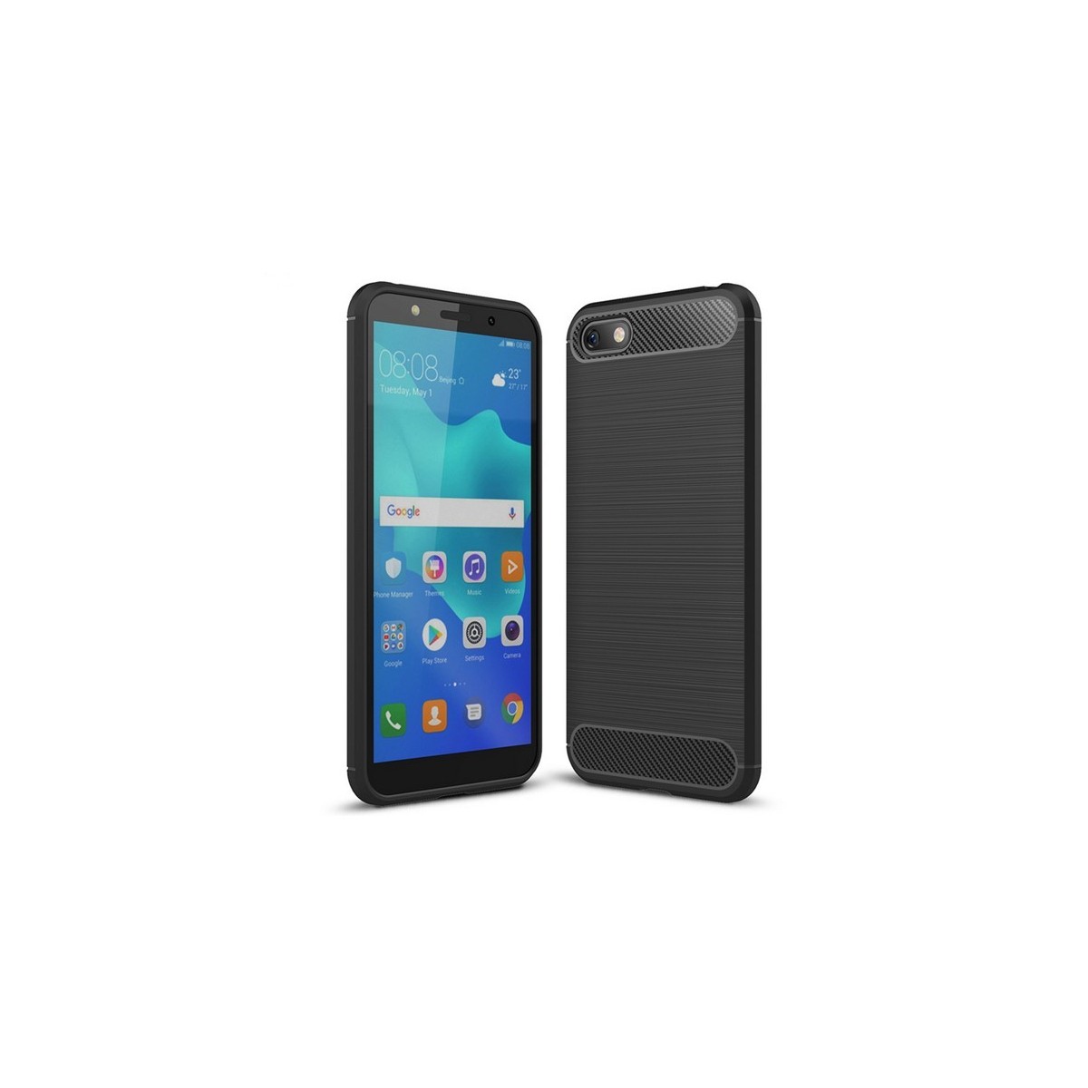 Funda Gel Tpu Tipo Carbon Negra para Huawei Honor 7S / Y5 2018