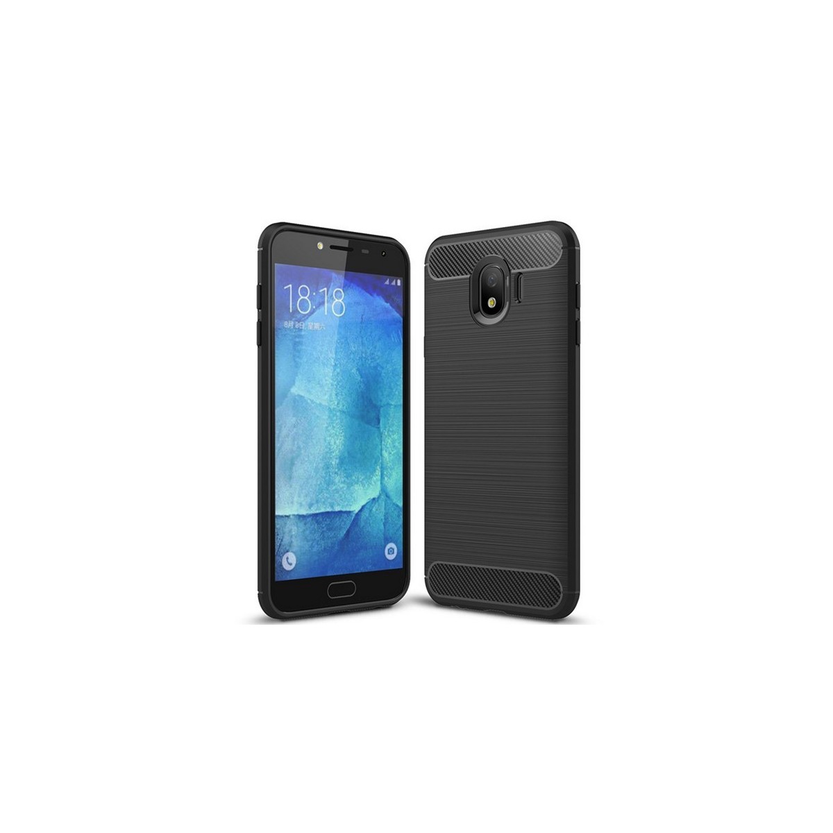 Funda Gel Tpu Tipo Carbon Negra para Samsung Galaxy J4 (2018)