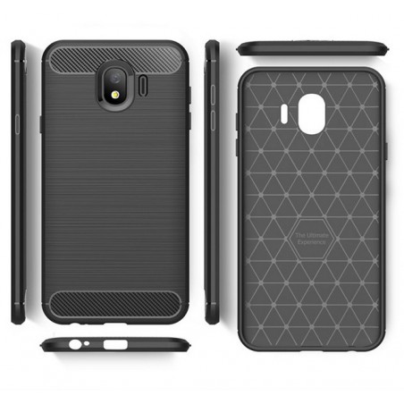 Funda Gel Tpu Tipo Carbon Negra para Samsung Galaxy J4 (2018)