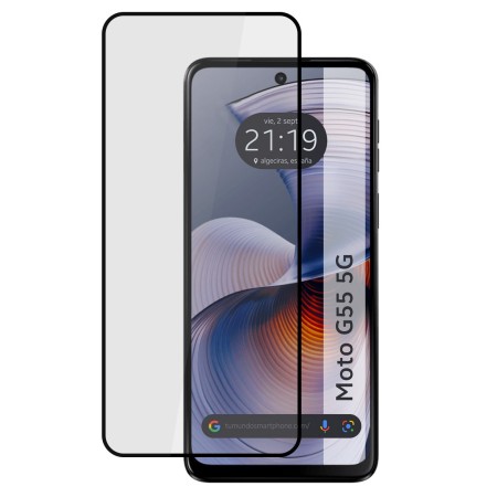Protector Cristal Templado Completo 5D Full Glue Negro para Motorola Moto G55 5G Vidrio