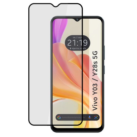 Protector Cristal Templado Completo 5D Full Glue Negro para Vivo Y03 / Y28s 5G Vidrio