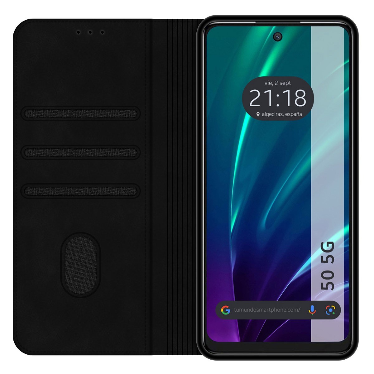 Funda Libro de Polipiel con tarjetero para TCL 50 5G color Negra