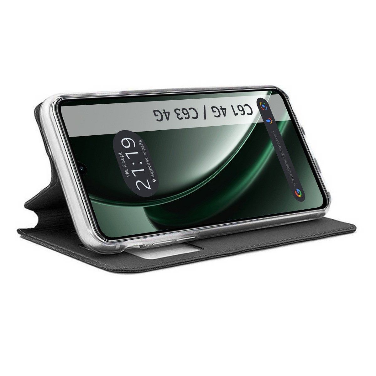 Funda Libro Soporte con Ventana para Realme Note 60 color Negra