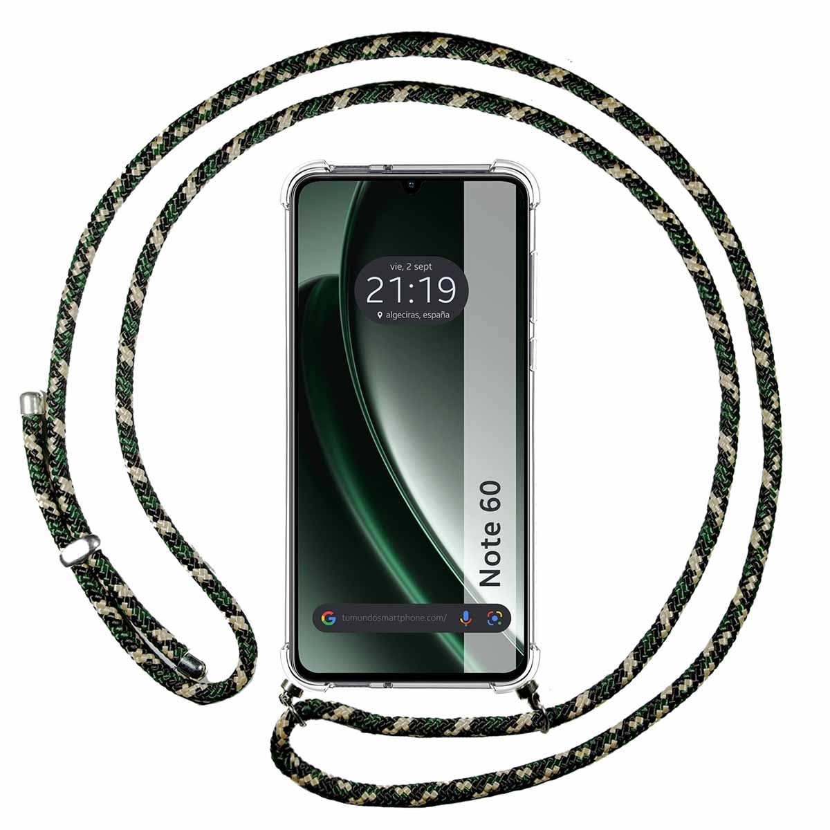 Funda Colgante Transparente para Realme Note 60 con Cordon Verde / Dorado