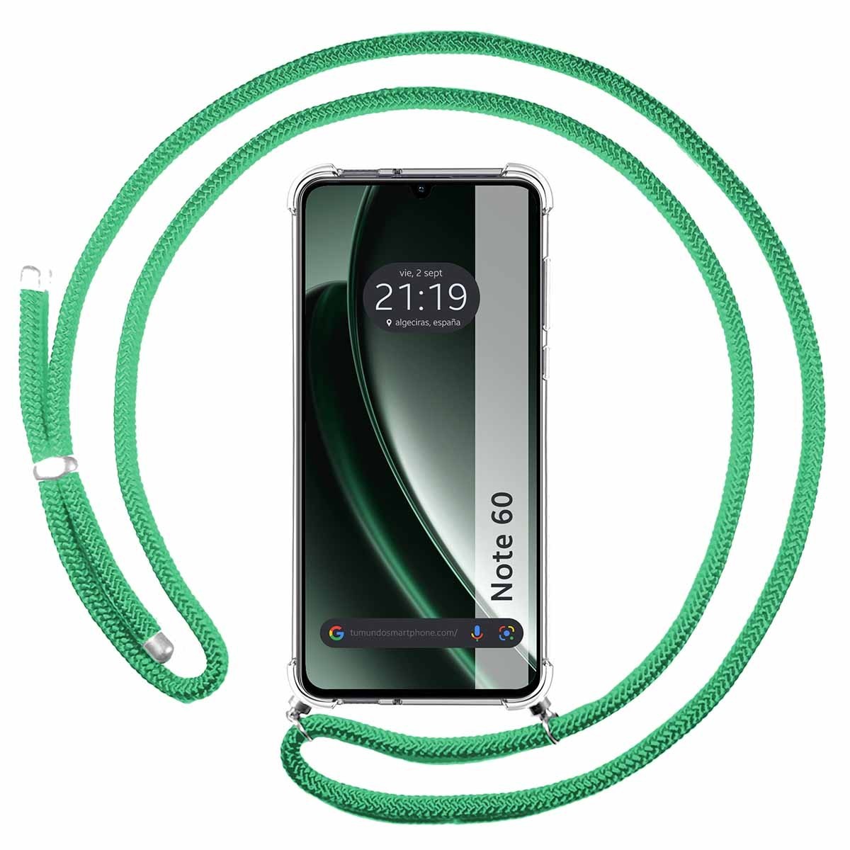 Funda Colgante Transparente para Realme Note 60 con Cordon Verde Agua