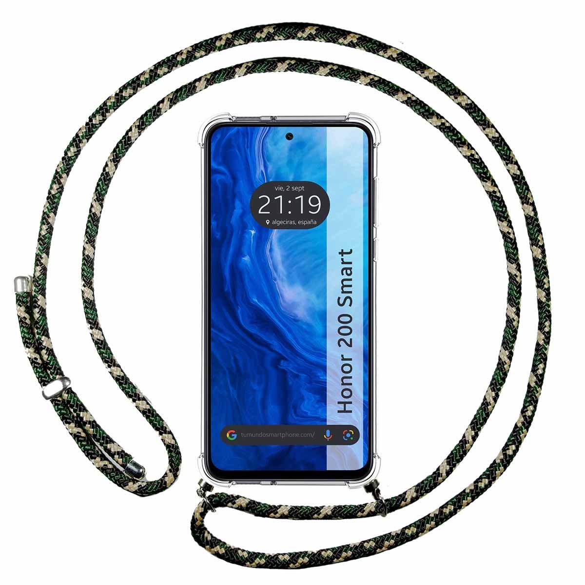 Funda Colgante Transparente para Huawei Honor 200 Smart 5G con Cordon Verde / Dorado