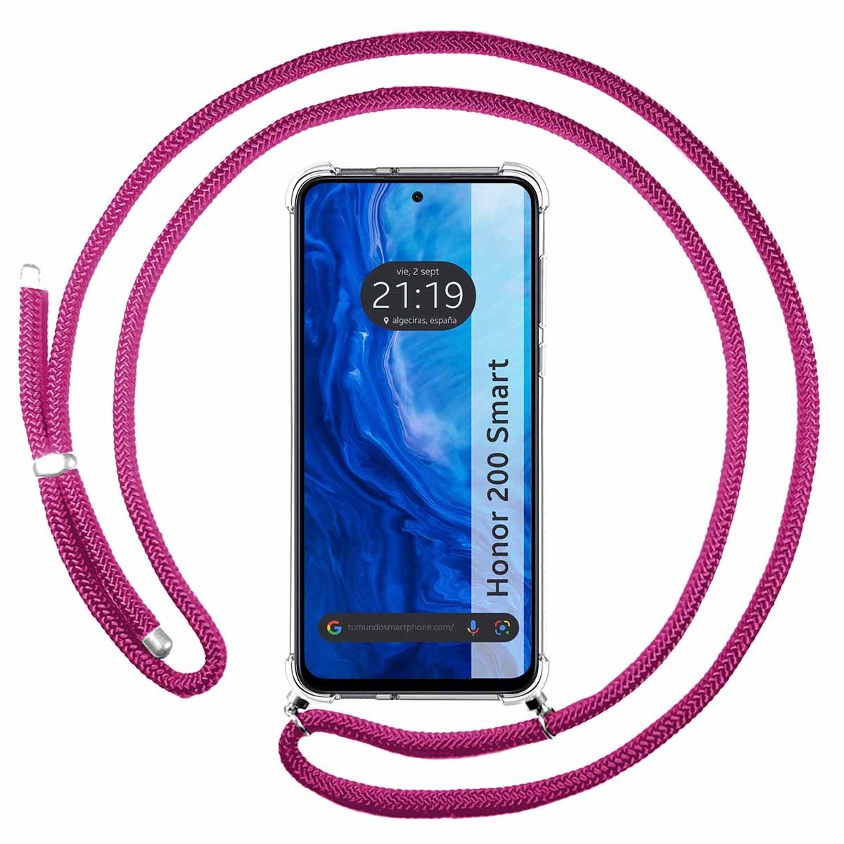 Funda Colgante Transparente para Huawei Honor 200 Smart 5G con Cordon Rosa Fucsia