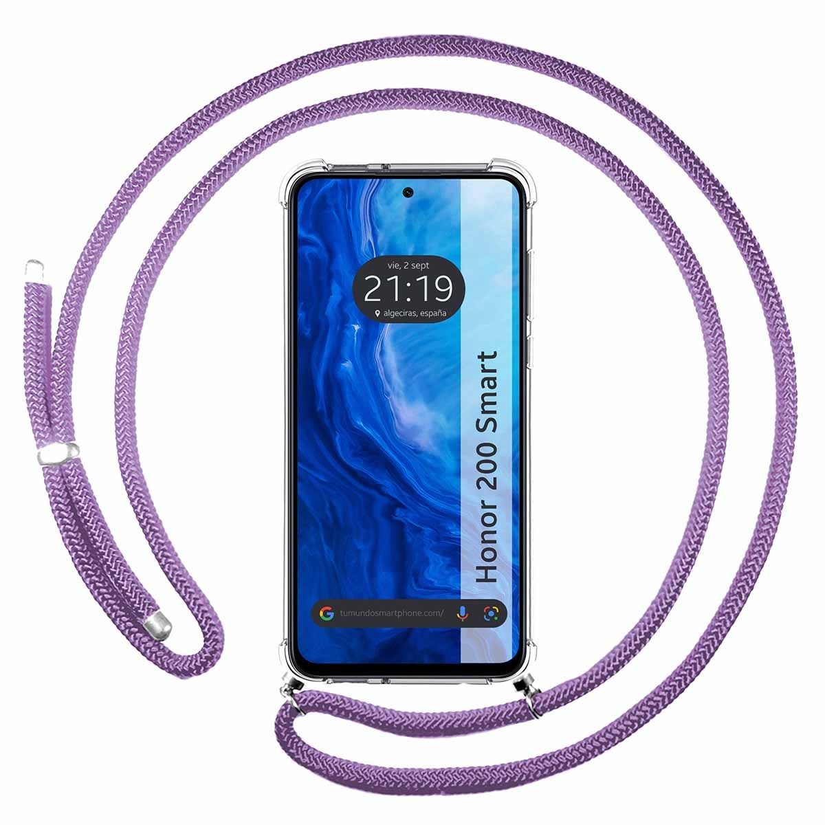 Funda Colgante Transparente para Huawei Honor 200 Smart 5G con Cordon Morado