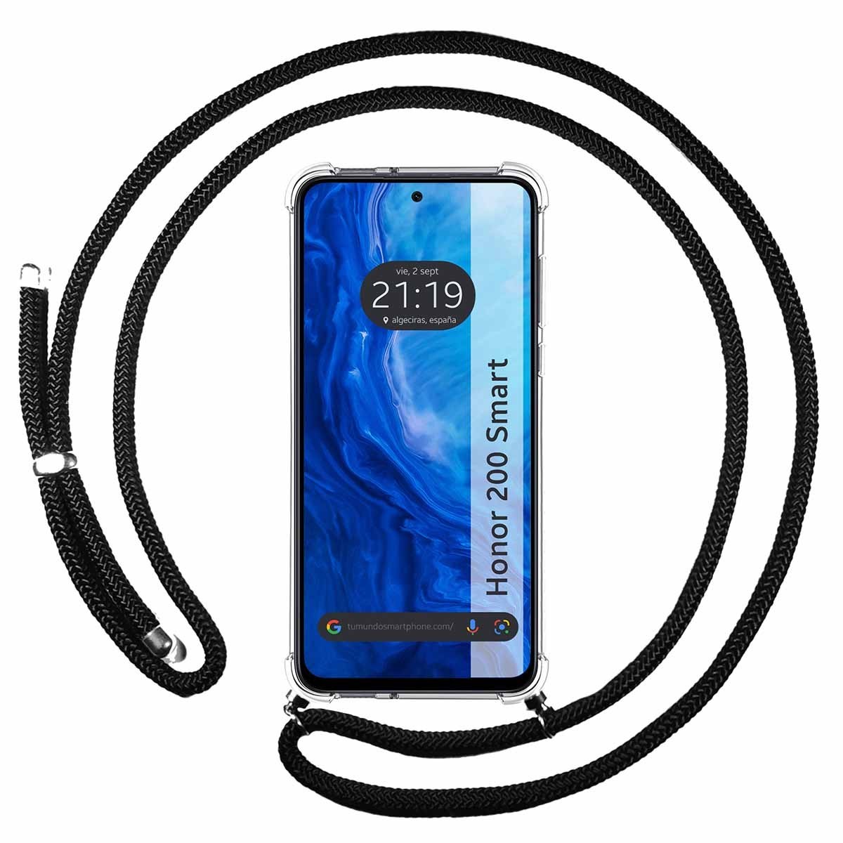 Funda Colgante Transparente para Huawei Honor 200 Smart 5G con Cordon Negro