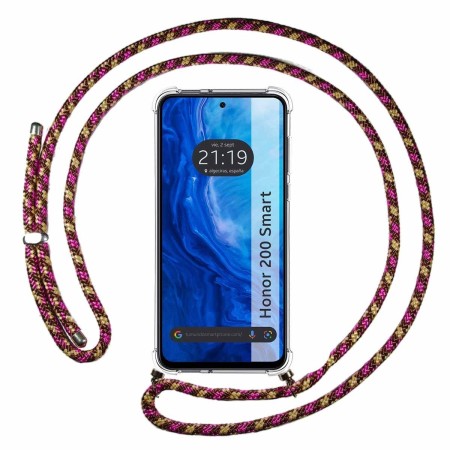 Funda Colgante Transparente para Huawei Honor 200 Smart 5G con Cordon Rosa / Dorado