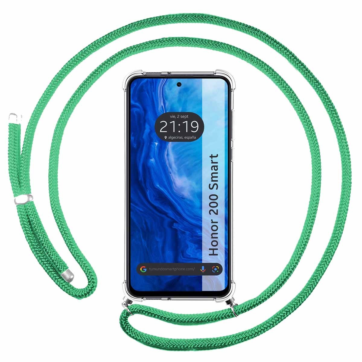 Funda Colgante Transparente para Huawei Honor 200 Smart 5G con Cordon Verde Agua