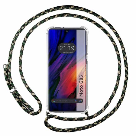 Funda Colgante Transparente para Motorola Moto G85 5G con Cordon Verde / Dorado