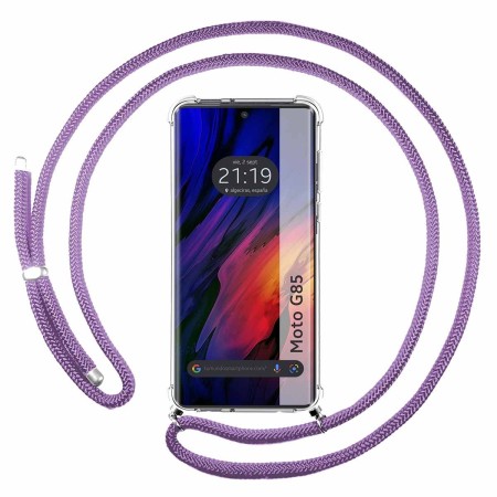 Funda Colgante Transparente para Motorola Moto G85 5G con Cordon Morado