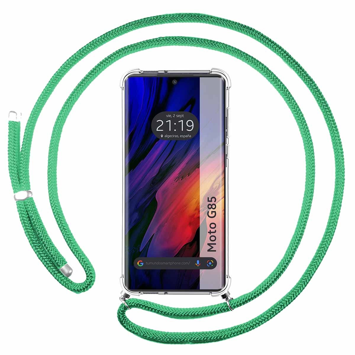Funda Colgante Transparente para Motorola Moto G85 5G con Cordon Verde Agua