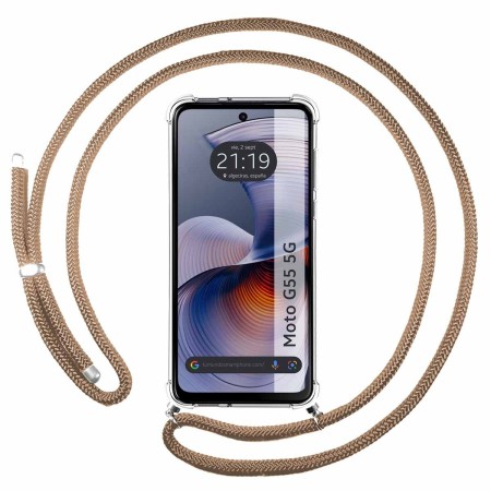 Funda Colgante Transparente para Motorola Moto G55 5G con Cordon Camel