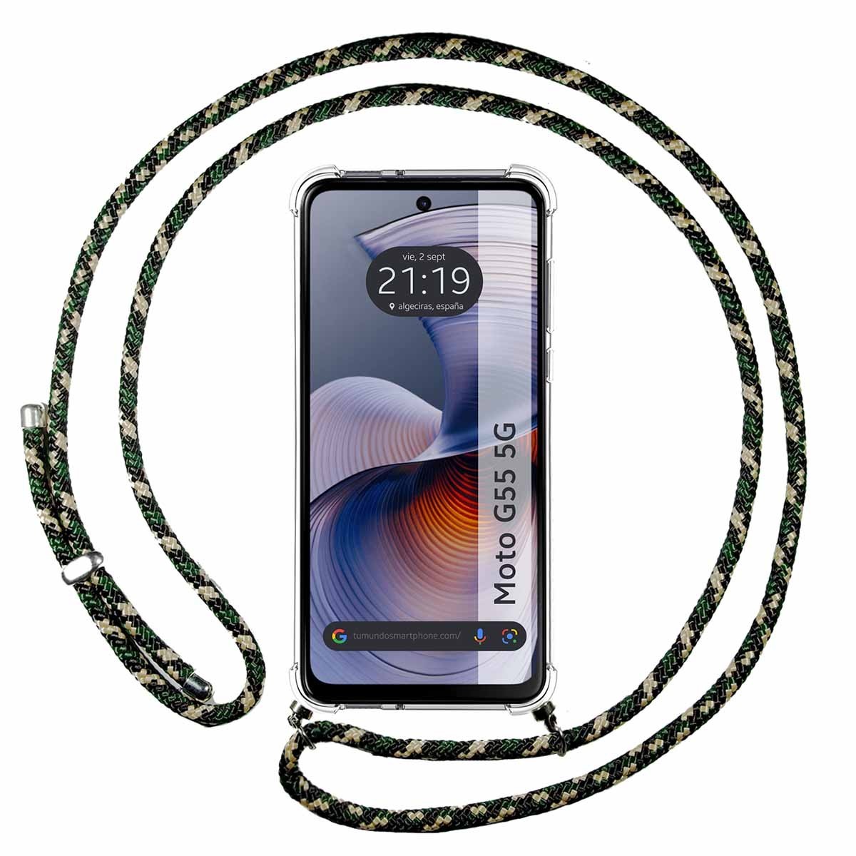 Funda Colgante Transparente para Motorola Moto G55 5G con Cordon Verde / Dorado