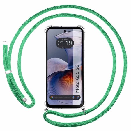 Funda Colgante Transparente para Motorola Moto G55 5G con Cordon Verde Agua