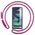 Funda Colgante Transparente para Motorola Moto G35 5G con Cordon Rosa Fucsia