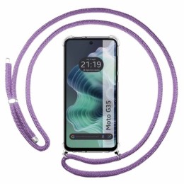 Funda Colgante Transparente para Motorola Moto G35 5G con Cordon Morado