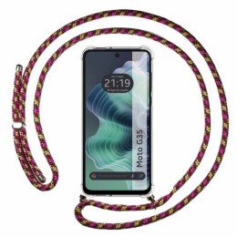 Funda Colgante Transparente para Motorola Moto G35 5G con Cordon Rosa / Dorado