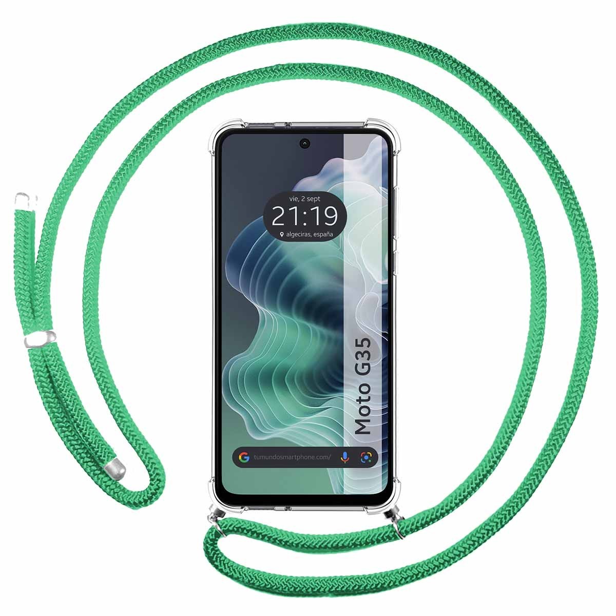 Funda Colgante Transparente para Motorola Moto G35 5G con Cordon Verde Agua