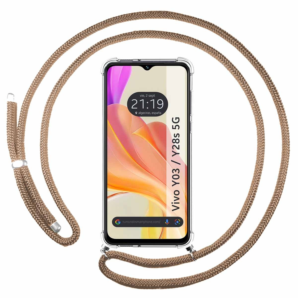 Funda Colgante Transparente para Vivo Y03 / Y28s 5G con Cordon Camel