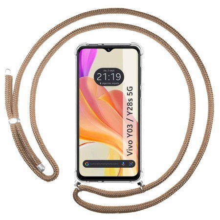 Funda Colgante Transparente para Vivo Y03 / Y28s 5G con Cordon Camel