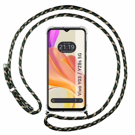 Funda Colgante Transparente para Vivo Y03 / Y28s 5G con Cordon Verde / Dorado