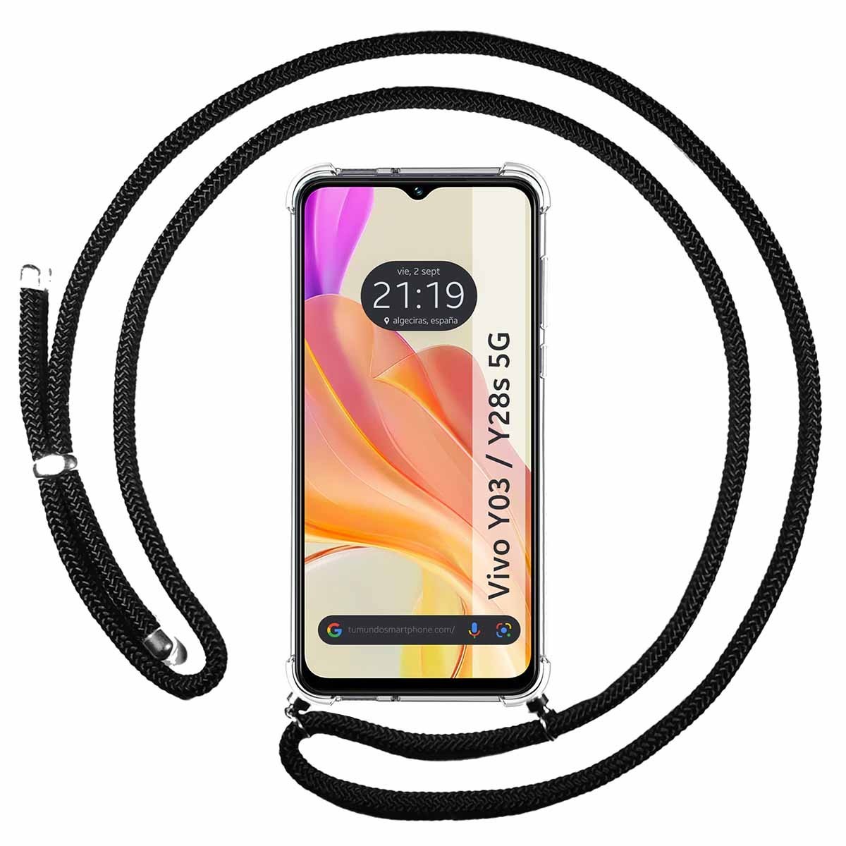 Funda Colgante Transparente para Vivo Y03 / Y28s 5G con Cordon Negro