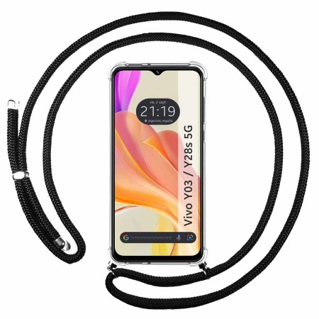 Funda Colgante Transparente para Vivo Y03 / Y28s 5G con Cordon Negro