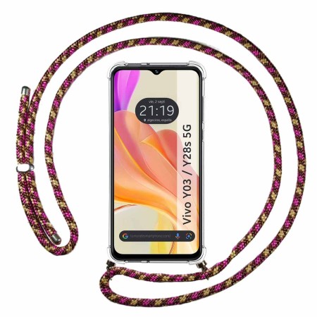 Funda Colgante Transparente para Vivo Y03 / Y28s 5G con Cordon Rosa / Dorado