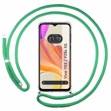 Funda Colgante Transparente para Vivo Y03 / Y28s 5G con Cordon Verde Agua