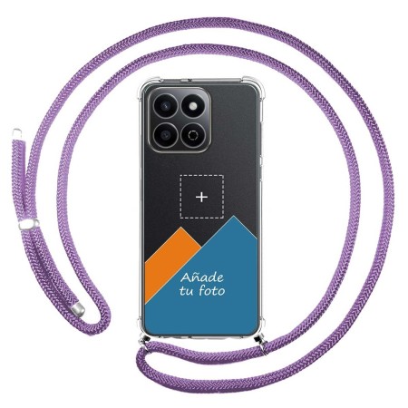 Personaliza tu Funda Colgante Transparente para Huawei Honor 200 Smart 5G con Cordon Morado Dibujo Personalizada