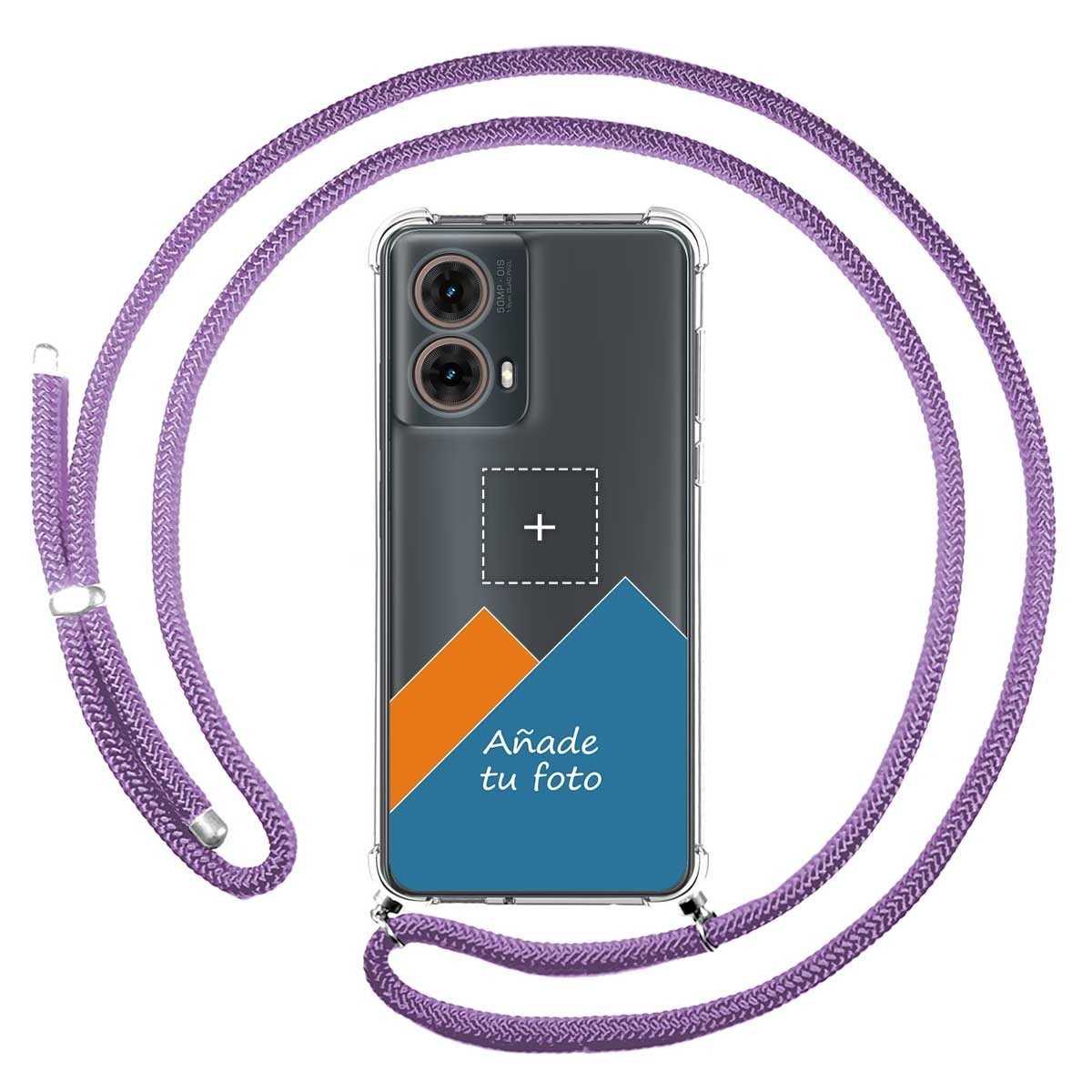 Personaliza tu Funda Colgante Transparente para Motorola Moto G85 5G con Cordon Morado Dibujo Personalizada