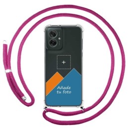 Personaliza tu Funda Colgante Transparente para Motorola Moto G55 5G con Cordon Rosa Fucsia Dibujo Personalizada