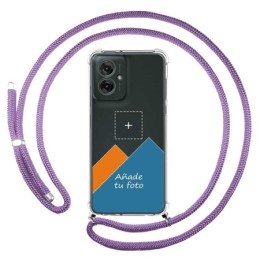 Personaliza tu Funda Colgante Transparente para Motorola Moto G55 5G con Cordon Morado Dibujo Personalizada