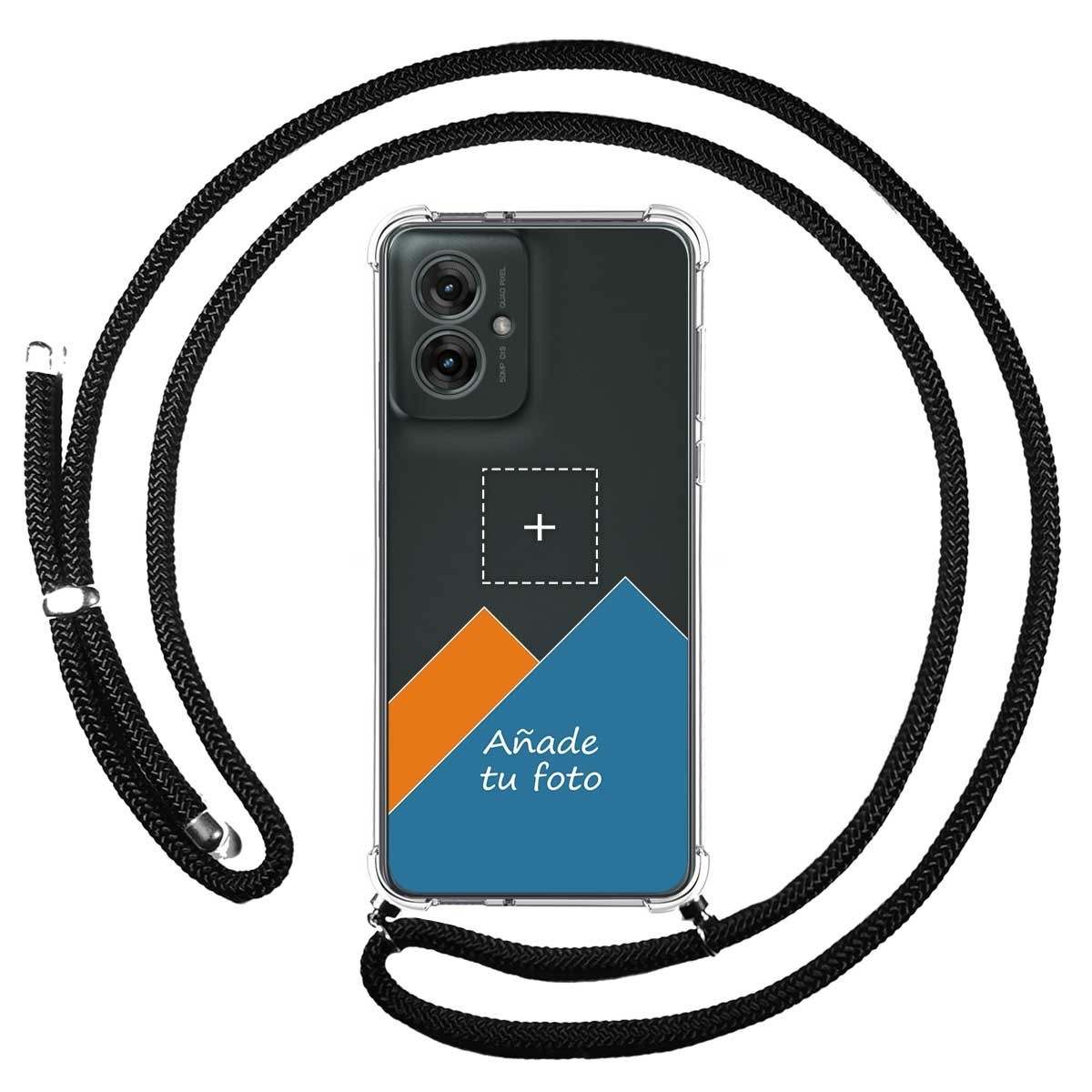 Personaliza tu Funda Colgante Transparente para Motorola Moto G55 5G con Cordon Negro Dibujo Personalizada