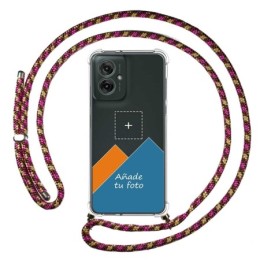 Personaliza tu Funda Colgante Transparente para Motorola Moto G55 5G con Cordon Rosa / Dorado Dibujo Personalizada