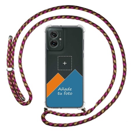Personaliza tu Funda Colgante Transparente para Motorola Moto G55 5G con Cordon Rosa / Dorado Dibujo Personalizada