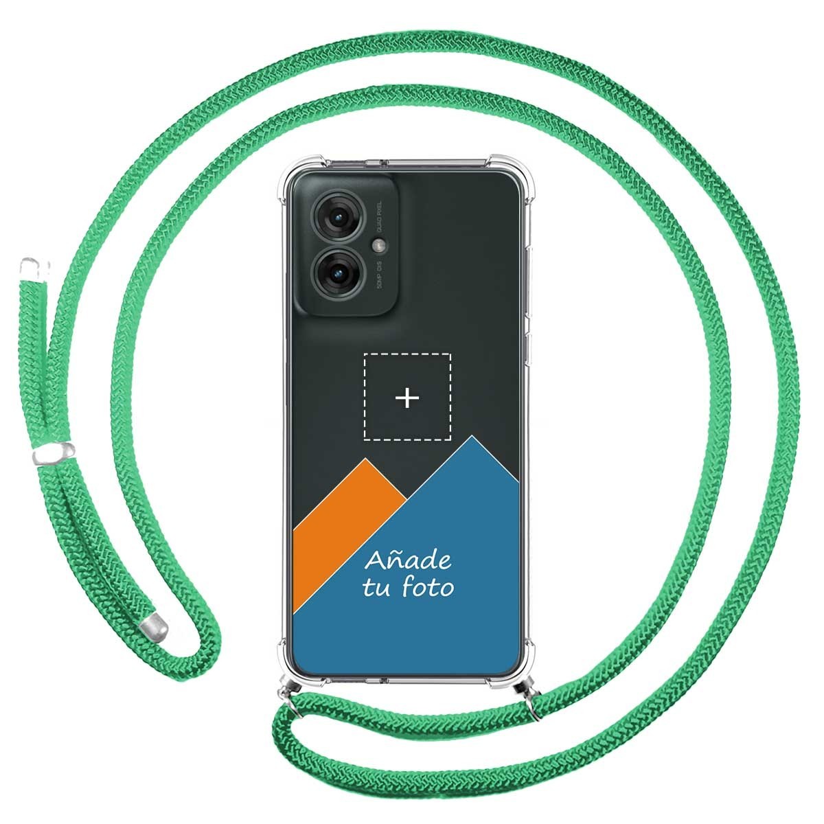 Personaliza tu Funda Colgante Transparente para Motorola Moto G55 5G con Cordon Verde Agua Dibujo Personalizada