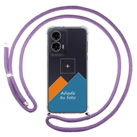 Personaliza tu Funda Colgante Transparente para Motorola Moto G35 5G con Cordon Morado Dibujo Personalizada