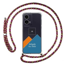 Personaliza tu Funda Colgante Transparente para Motorola Moto G35 5G con Cordon Rosa / Dorado Dibujo Personalizada