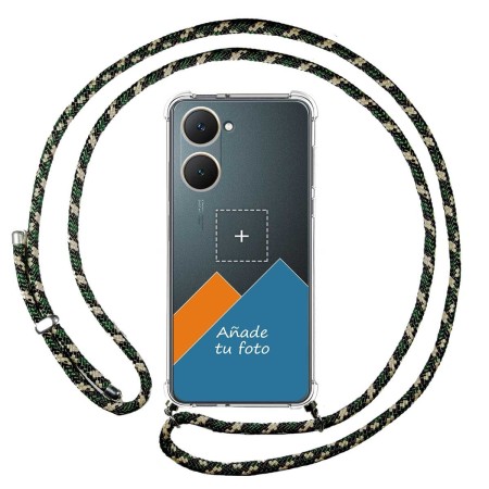 Personaliza tu Funda Colgante Transparente para Vivo Y03 / Y28s 5G con Cordon Verde / Dorado Dibujo Personalizada