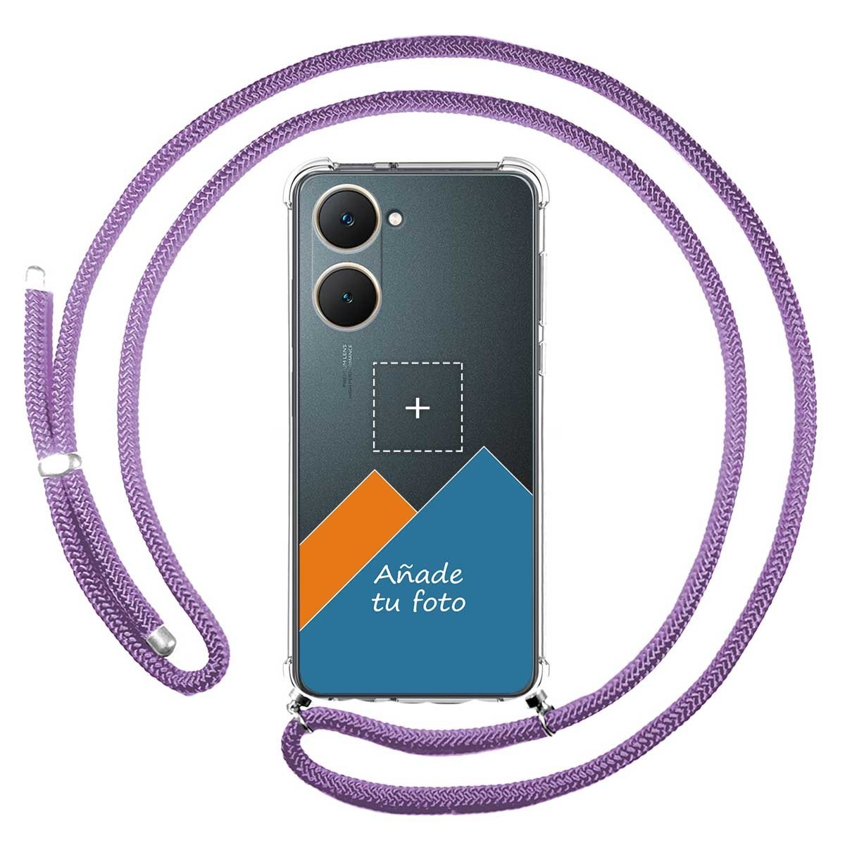 Personaliza tu Funda Colgante Transparente para Vivo Y03 / Y28s 5G con Cordon Morado Dibujo Personalizada