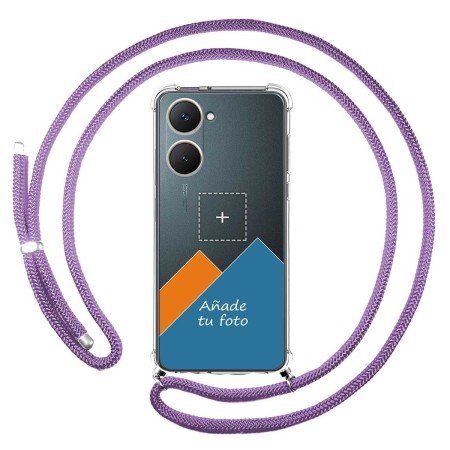 Personaliza tu Funda Colgante Transparente para Vivo Y03 / Y28s 5G con Cordon Morado Dibujo Personalizada